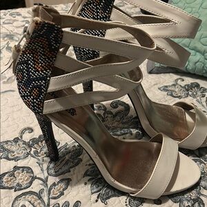 Elegant White and Multicolor Strappy Heels